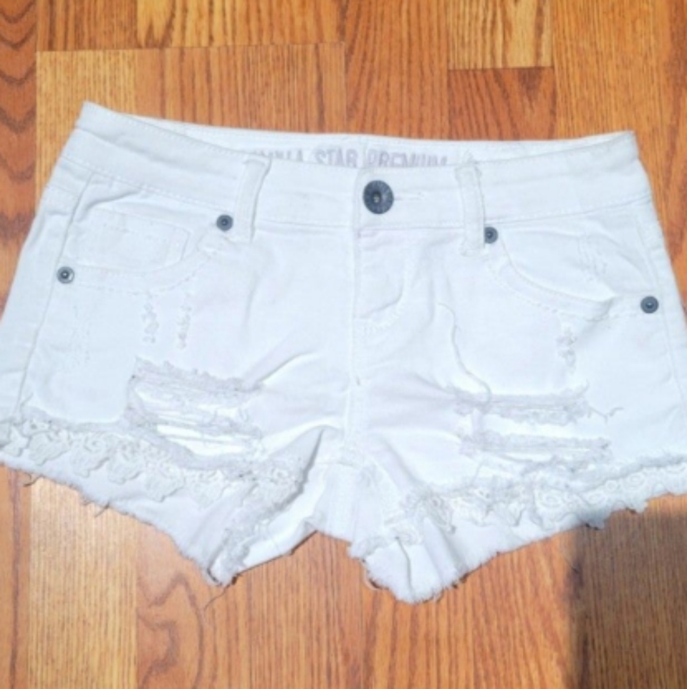 White Lace Denim Shortsw